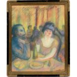 S. WITKWITZ, PASTEL, H 19", W 15", GIRL AT CAF20th century American.- For High Resolution Photos