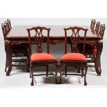 CHIPPENDALE STYLE MAHOGANY TABLE & 8 CHAIRS, LATER 20TH C., H 30 3/4", W 6', L 6'Set of 8 side