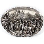 EUROPEAN SILVERPLATE OVER COPPER PLAQUE, 19TH C., H 9", W 13"An oval form plaque depicting members