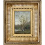 HENRY ARTHUR ELKINS (AMERICAN, 1847-1884), OIL ON WOOD PANEL, H 7 3/4", W 6 3/4", PICNIC SCENESigned