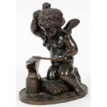 BRONZE SCULPTURE OF CUPID WITH ANVIL AND HAMMER, C.1900, H 6"Not signed.- For High Resolution Photos