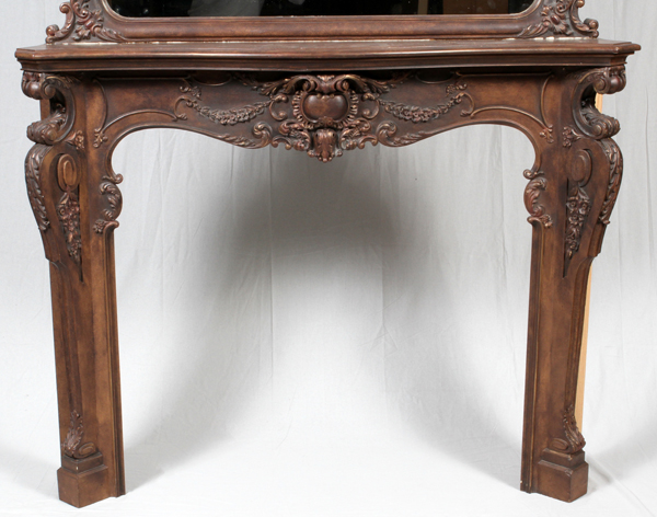 WALNUT MANTLE AND MIRROR, C. 1850Carved swags, scrolls and flowers. Mantle is 50" x 63" x 12.5". - Image 2 of 2