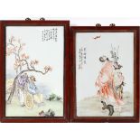 CHINESE PORCELAIN PLAQUES, TWO PCS., H 17" & 16", W 11" & 11"One with warriors, other man in