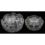 BRILLIANT PERIOD CUT GLASS FRUIT BOWLS, C. 1900, TWO, DIA 10" & 8"Including 1 bowl with mitered bars