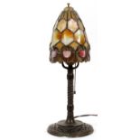 DUFFNER & KIMBERLY LEADED GLASS LAMP, EARLY 20TH C., H 16"Having a leaded glass mushroom shape