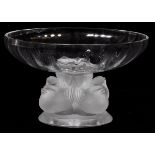 LALIQUE 'NOGENT' CLEAR & FROSTED GLASS COMPOTE, DIA 5.5"Featuring frosted glass birds about the