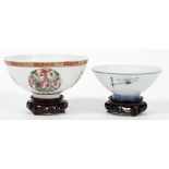 CHINESE PORCELAIN RICE BOWLS TWO H 3" &2" DIA 5 1/2" &4 1/2"one dragon design, other floral