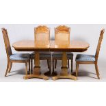 AMERICAN OF MARTINSVILLE DINING SET, NINE PIECESIncluding a dining table, with 3 leaves, each