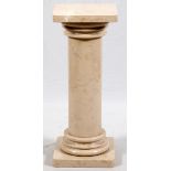 MARBLE PEDESTAL, H 36"Having a square capitol and base, smooth round shaft, tan in color.repair to