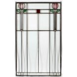 ART GLASS STAINED GLASS WINDOW, H 35", W 21"Having a pink tulip motif in the upper left and right