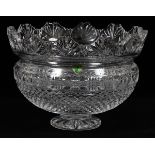 WATERFORD CRYSTAL CENTERPIECE BOWL, H 7", DIA 10"Cut fan and diamond pattern. Original label adhered