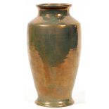 PEWABIC POTTERY VASE, H 11", DIA 6"A light green glaze with iridescent pink sheen. Impressed