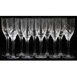 LALIQUE 'ANGE' CLEAR & FROSTED GLASS CHAMPAGNES, TEN, H 8"Each crystal wine glass features a frosted