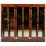 HENREDON MAHOGANY, BRASS, & GLASS CABINETS, 3, H 82", W 31"Having full height framed glass doors