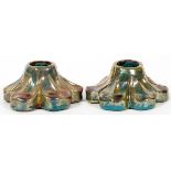 PEWABIC POTTERY CANDLESTICKS, PAIR, H 2", DIA 4"Impressed Pewabic Detroit marks.Appear to be in good