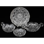 HAWKES CUT GLASS DISH & OTHER NAPPIES, FOUR PIECES, DIA 4 3/4"-8"Including 1 Hawkes cut glass dish