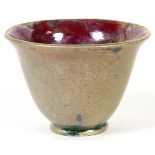 PEWABIC POTTERY GREEN & OXBLOOD VASE, H 3 3/4", DIA 5 1/2"Having a mottled oxblood well with a green