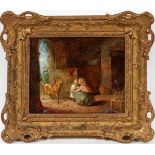 C.H. PASMORE, OIL PAINTING, 19TH C, H 9 1/2", W 11 1/2"Barn interior scene depicting two children