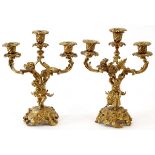 FRENCH BRONZE THREE-LIGHT FIGURAL CANDELABRA, PAIR, H 12", L 8 3/4"A pair of figural candelabra,