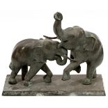 BRONZE ELEPHANT FIGURE GROUP, H 11", W 13", D 6"With two entangled elephants, fitted to a