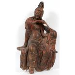 CHINESE LACQUER FIGURE OF SEATED QUAN YIN, H 26", W 11"Seated Quan Yin.damage on left arm- For
