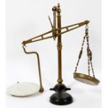 BRASS & MARBLE BALANCE SCALE, H 24", W 23"Brass balance scale with black painted cast iron base. One