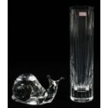 BACCARAT CRYSTAL SNAIL & FLUTED VASE, H 8"Snail, H 2/14", L 5", and vase, H 8". Two items total.Good