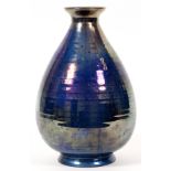 PEWABIC POTTERY VASE, H 12", DIA 7"Cobalt blue glaze with iridescent sheen. Impressed circular "