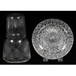 CUT GLASS TUMBLE UP & HAWKES BOWL, DIA 6 1/4"Including 1 cut glass tumble-up comprising a carafe and