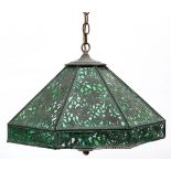 REVERE STUDIOS TWO-LIGHT GLASS AND METAL CHANDELIER, H 12", DIA 18"Having a grapevine pattern. Ex: