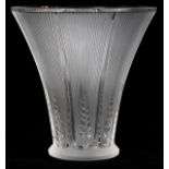 LALIQUE 'EPIS' FROSTED GLASS VASE, H 6 1/2"Eight panel. Wheat design near base. Signed "Lalique