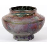 PEWABIC POTTERY VASE, H 4 1/2", DIA 6"Mottled mauve and celadon green glaze with iridescent sheen.