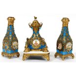 FRENCH BLUE OPALINE GLASS PERFUME BOTTLES, 19TH C., THREE, H 6 3/4"-7"Including 1 blue opaline glass