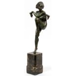 RAYMONDE GUERBE, ART DECO BRONZE & MARBLE FIGURE, C.1920, H 16 1/2"A single nude female, dancing