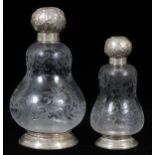 FRENCH STERLING & CRYSTAL COLOGNE BOTTLES, C.1890, TWO, H 6 1/4"-8"Each in pear form with etched