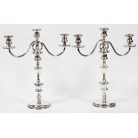 PREISNER STERLING THREE-LIGHT CONVERTIBLE CANDELABRA, PAIR, H 16 1/2", W 14"Each sterling silver