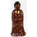 JAPANESE CARVED WOOD FEMALE FIGURE, H 15"A patinated wood female figure wearing a draped shawl.
