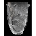LALIQUE CRYSTAL VASE, H 9 3/4", DIA 6 1/4. 'MARTINETS'Lalique crystal vase 'Martinets' pattern,