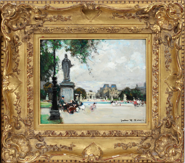 JULES R. HERVE (FRENCH, 1887-1991), OILS ON BOARD, 2 PCS., H 8", W 10", PARKS IN PARISJules R. Herve - Image 4 of 7