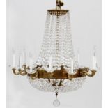 ATTRIBUTED TO MEL RYKUS, HAND MADE BRONZE AND CUT CRYSTAL 12 LIGHT CHANDELIER, C.1971, H 40", DIA