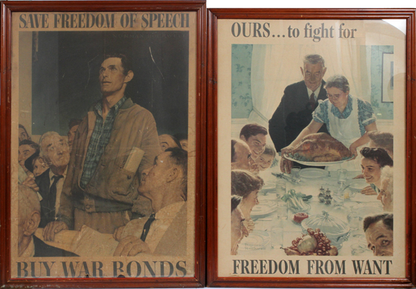 NORMAN ROCKWELL (AMERICAN, 1894-1978), 'FOUR FREEDOMS' POSTERS, C.1943, 4 PIECES, H 38", W 27" - Image 3 of 4