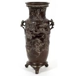 CHINESE BRONZE VASE, H 12 1/4"Painted overlay, floral and vine design with birds and figure, in