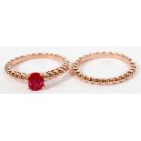 14KT ROSE GOLD AND RUBY RINGS, 2 PIECES, SIZE 7A 0.82ct natural oval ruby centered on a beaded