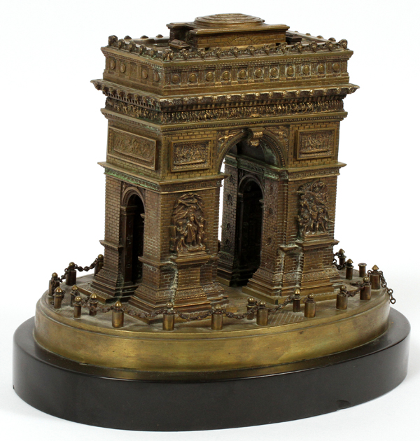 LE BLANC BRONZE BOX, H 9 1/4", W 11", ARC DE TRIOMPHEBronze Arc De Triumph mounted on an onyx - Image 2 of 5