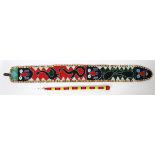 AFRICAN BEADED BANNER AND STAFF, TWO PIECESThe African beadwork banner, L 48", depicts birds,