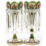 HAND PAINTED CRYSTAL LUSTRES, PAIR, H 12"Hand painted crystal lustres, pair, having floral and