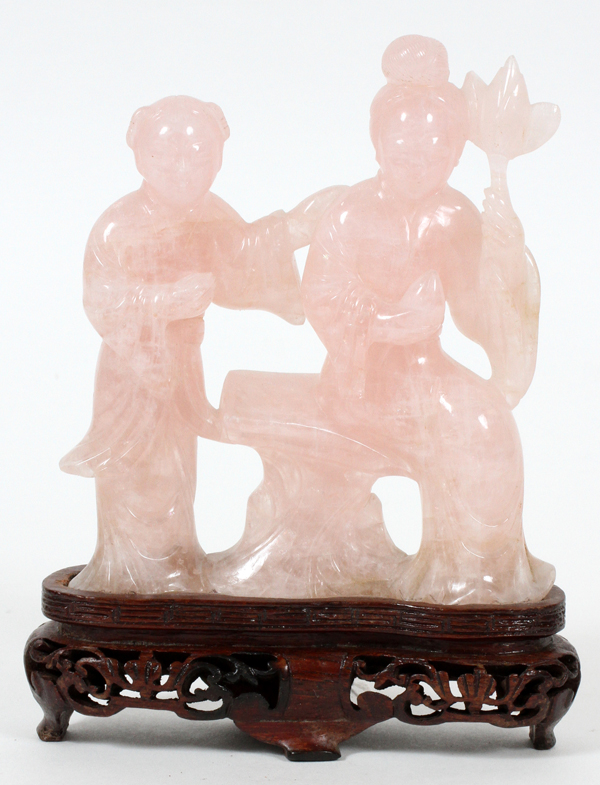 CHINESE QUARTZ FIGURAL GROUP, H 5", L 4"Depicts a seated female with a standing child with his