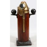 BRASS AND WOOD SHIP BINNACLE, H 53", L 30", D 20"Wood pedestal, with iron compensator balls, brass