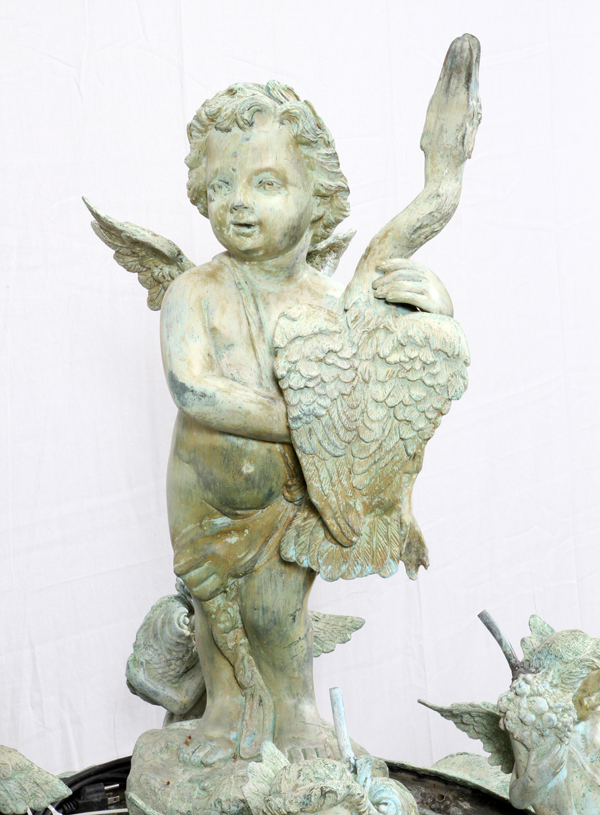 CHERUB FIGURAL FOUNTAIN H 66", DIA 32"having a larger cherub holding a goose, surrounded by - Image 2 of 3