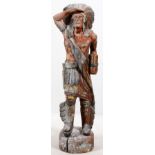 VINTAGE CARVED WOOD CIGAR STORE INDIAN, H 72"Depicting a male Native American man with carved